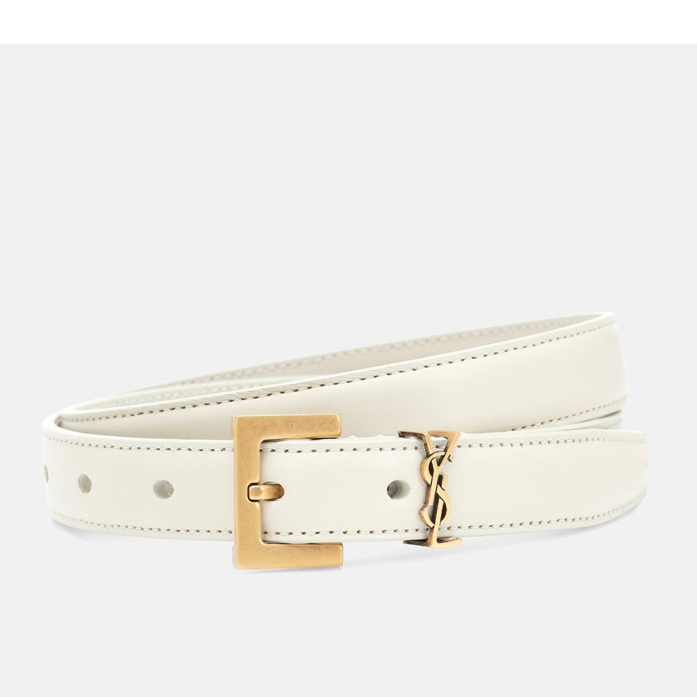 YSL Elegant White Leather Belt with Gold Buckle. NWT. 65